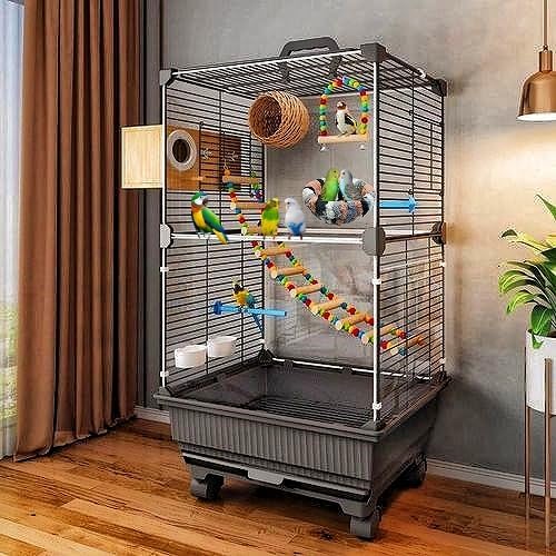 2 Pack Warm Bird Nest Bed for Cage Plush Hanging Parrot Bed Bird Snuggle Hut Hanging Sleeping Bird House for Parakeet, Conure, Budgie, Cockatiel, Lovebird, Finch, Hamster-Grey&Blue