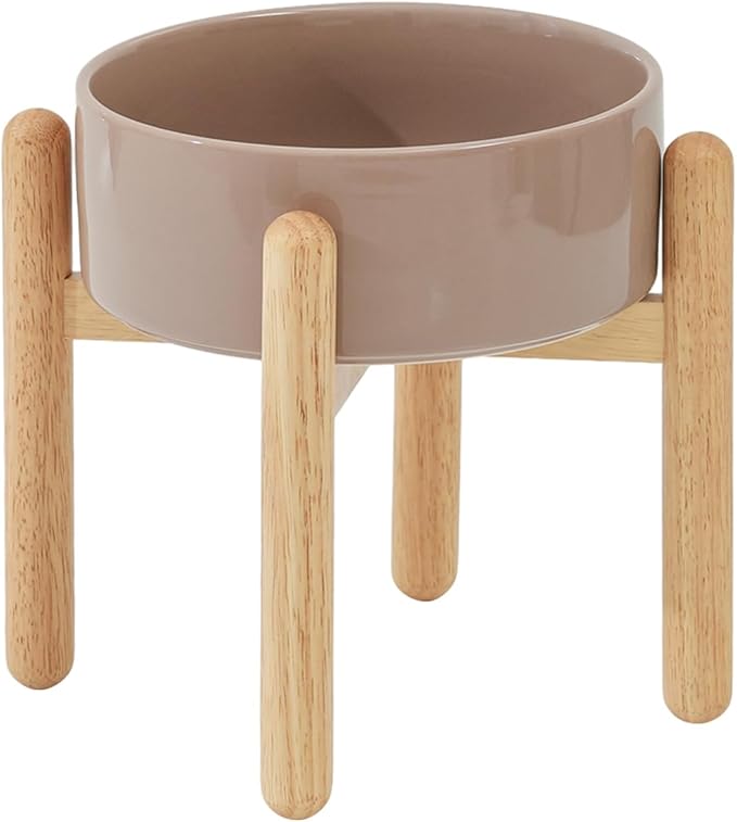 Havniva Ceramic 8.2inch Raised Dog Bowl with Stand for Large - Breed Dogs, Pet Food and Water Feeder(Single Bowl with Stand - Brown Coffee)