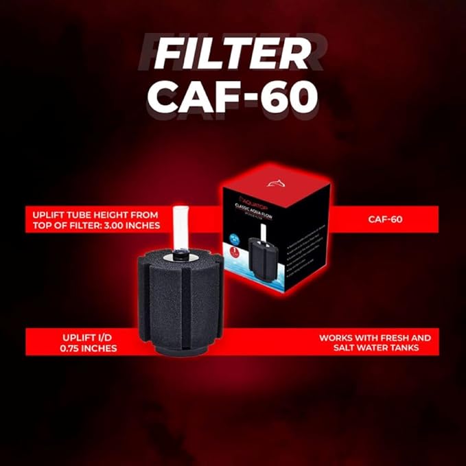 Aquatop Internal Sponge Filter – Mechanical & Biological Filtration – Compatible with Air Pumps or Powerheads – Up to 60 Gallons – CAF-60