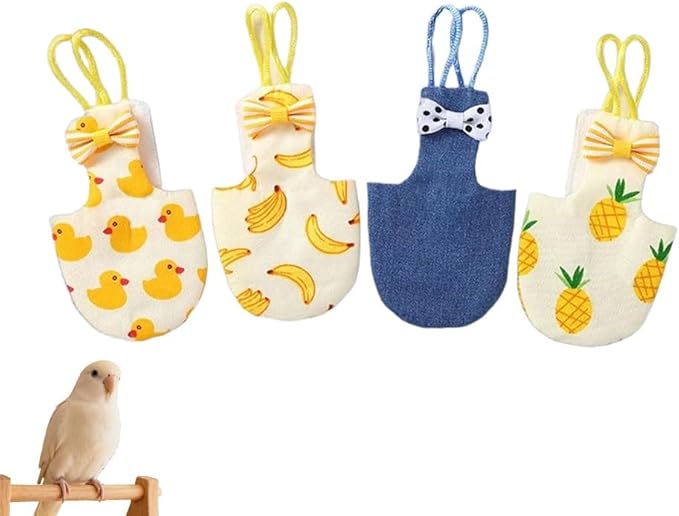 4pcs Bird Diaper Cute Printed Parrots Flight Suit with Bowknot Parrot Nappy Reusable Pigeon Pants Cockatiel Clothes for Parakeet Mini Macaw Budgie Canary - S