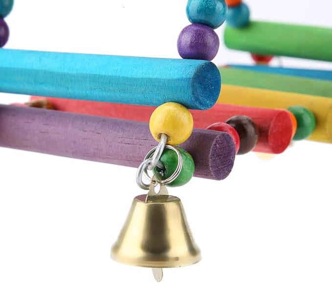 Parrot Swing, Bird Parakeets Wooden Toys Foraging Wall Hanging Standing Toy Climbing Hammock Swing Colorful Chewing Ladder Bird Cages Perch Accessories Lovebirds Finch Budgerigars Cockatiel Mynah