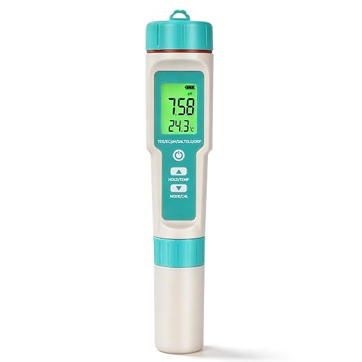 7 in1 Pool Thermometer, PH & Salt Meter, Digital Pool TDS EC ORP SG Salinity Test Kit, Professional High Accuracy Water Quality Tester & Monitor for Swimming Pool, Spa, Hot Tub, Hydroponics & Aquarium