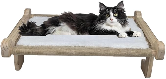 No Suction Cup Cat Window Perch - Adjustable Hammock Seat for Windows with Tracks or Gaps, Sturdy Wood Metal Frame Holds 40lbs, Easy No Drilling Indoor Bed for Large Felines