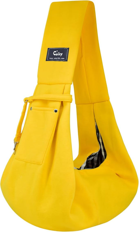 CUBY Dog and Cat Sling Carrier - Hands Free Reversible Small Pet Carrier Sling with Storage Pocket Design - Suitable for Puppy, Small Dogs Cats Outdoor Travel Walking(Yellow)