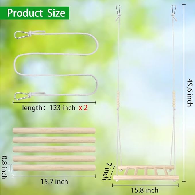 2 PCS Chicken Swing Set for Coops - Large Soft Rope Ladder & Wooden Perch Ladder, Boredom Buster Toys for Hens, Parrots, Poultry Accessories