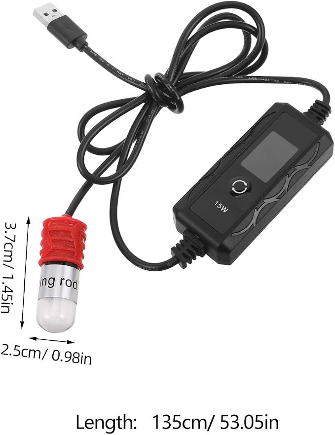 Fish Aquarium Heater USB Mini Heater with Quartz Tube, 15w Adjustable Temperature for Betta and Tropical Fish, Suitable for Planted Tanks and Marine Aquariums to 4l