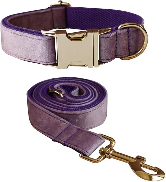 Velvet Dog Collar and Leash Set with Quick Release Metal Buckle | Bright & Stylish Leash and Collar Set, Soft Heavy Duty Pet Collars Adjustable for Samll Medium Large Dogs or Cats