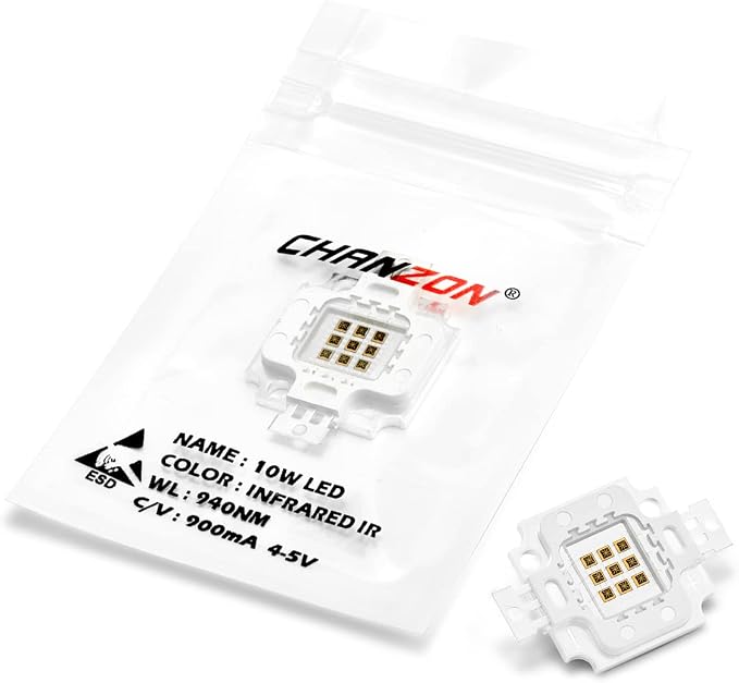 CHANZON High Power Led Chip 10W Infrared IR 940nm | (900mA / DC 4V - 5V / 10 Watt) SMD COB Light Emitter Diode Components Night Vision Bulb Lamp Beads for DIY Lighting
