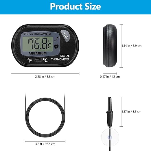 DaToo Aquarium Thermometer with Large LCD Display Fahrenheit/Celsius(℉/℃) Fish Tank Thermometer for Aquarium Reptile Terrarium Digital Water Thermometer with Suction Cup(4 Pack)