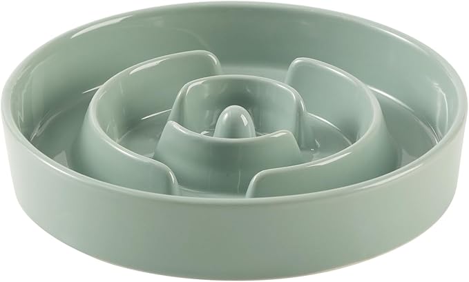 Havniva Ceramic 1.2 Cup Slow Feeder Dog Bowl for Medium and Small Breed, 7.3inch Puzzle Dog Food Dish, Anti-Gulping, Stop Bloat, Preventing Choking (Single Bowl-Light Green)