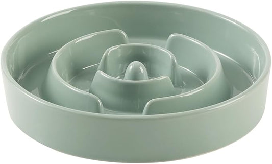 Havniva Ceramic 1.2 Cup Slow Feeder Dog Bowl for Medium and Small Breed, 7.3inch Puzzle Dog Food Dish, Anti-Gulping, Stop Bloat, Preventing Choking (Single Bowl-Light Green)