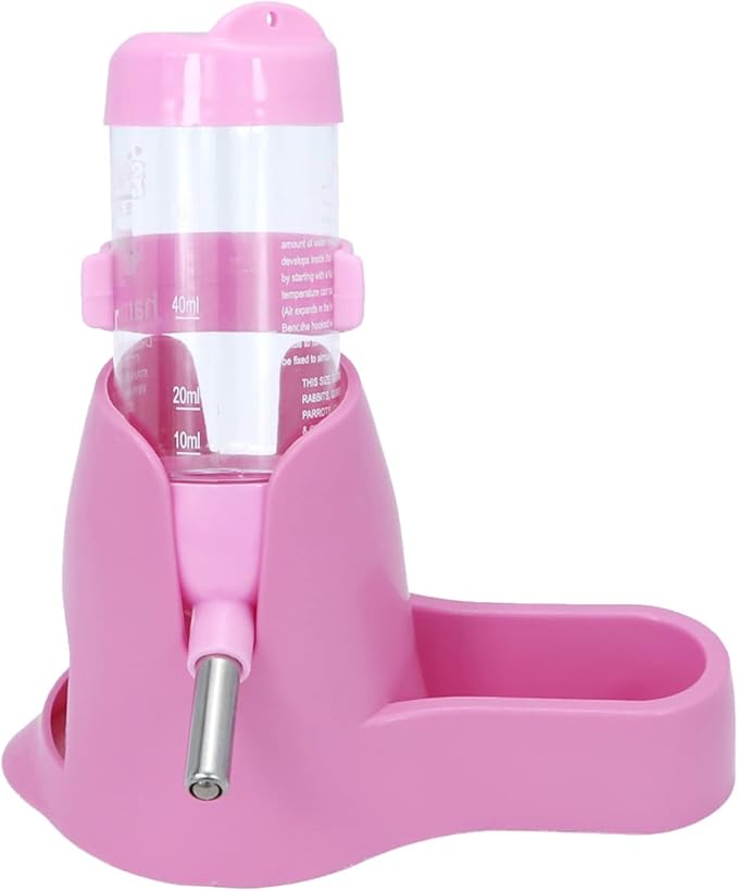 3 in 1 Hamster Hanging Water Bottle Pet Auto Dispenser with Base for Dwarf Hamster Mouse Rat Hedgehog (80ML, Pink)