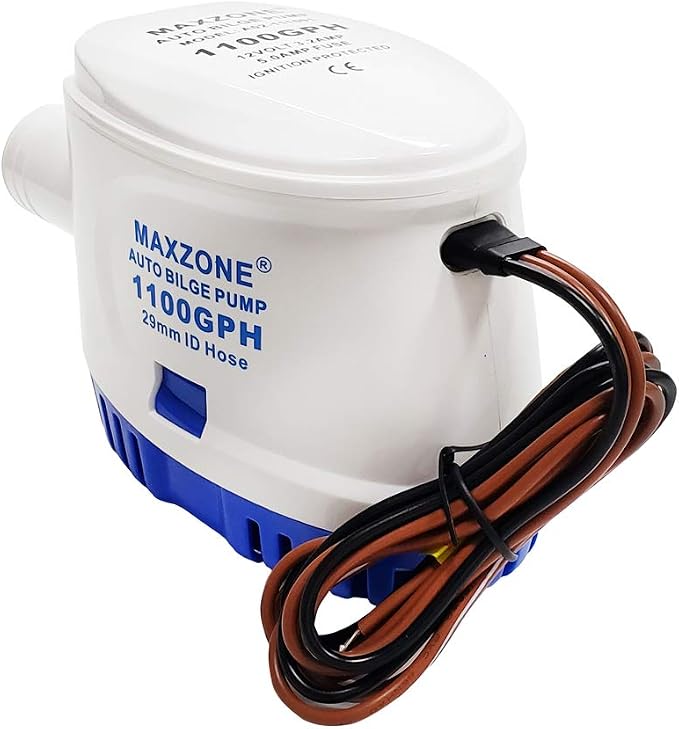Automatic Submersible Boat Bilge Water Pump 12v 1100gph Auto with Float Switch, 1-1/8" Outlet, Compact Marine Boat Yacht