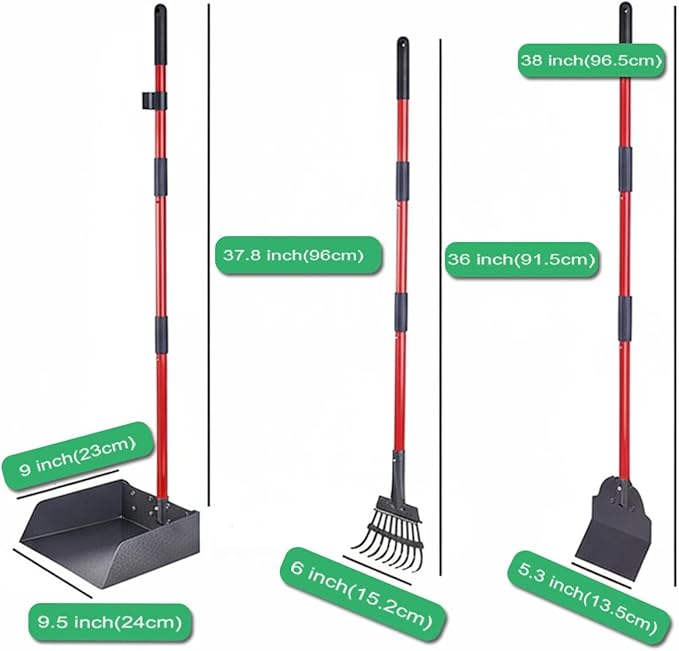 Larger Heavy Duty Pooper Scooper for Dogs-Rake, Spade,Tray Set with Long Handle,No Bend Down Easy Cleanup,Great for Yard Grass Gravel Dirt,Use for Large Small and Multi Dogs