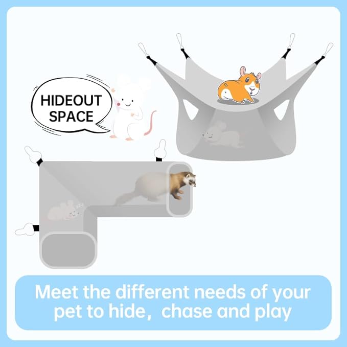 EAEDMY Guinea Pig Rat Ferret Hammock, Small Animal Corner Tunnel & Tubes & Bed for Hedgehog Piggy Chinchilla Hideout Toys and Cage Accessories