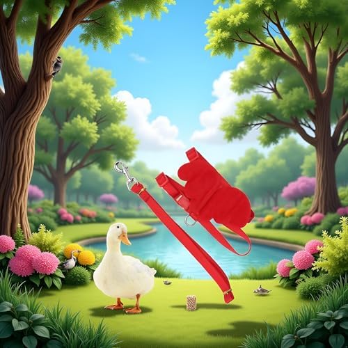 Duck Harness, Adjustable Chicken Walking Harness Breathable Pet Vest for Duck Chicken Hen Training Walking Basic Leashes[Red M]