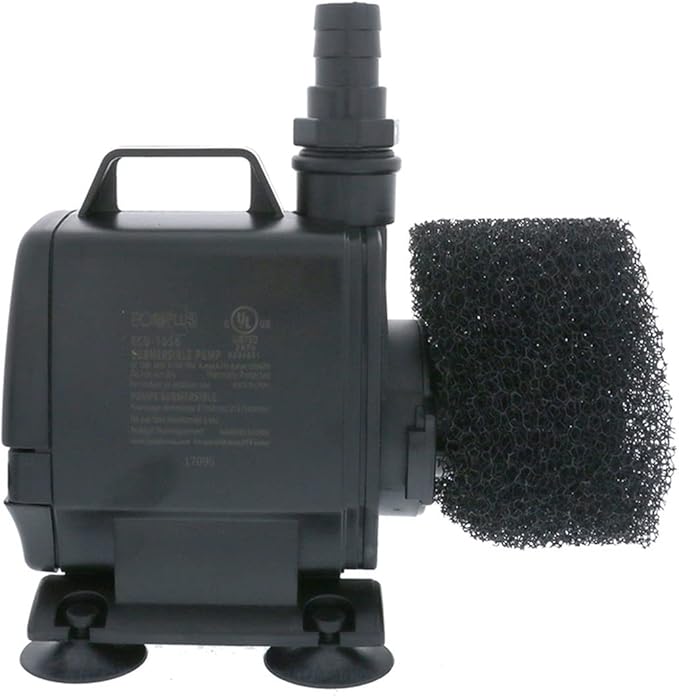 EcoPlus Eco 1056 Water Pump Fixed Flow Submersible Or Inline For Aquariums, Ponds, Fountains & Hydroponics - UL Listed, 1083 GPH, Black