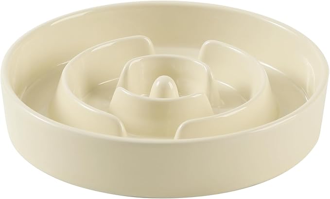 Havniva Ceramic 1.2 Cup Slow Feeder Dog Bowl for Medium and Small Breed, 7.3inch Puzzle Dog Food Dish, Anti-Gulping, Stop Bloat, Preventing Choking (Single Bowl-Light Yellow)