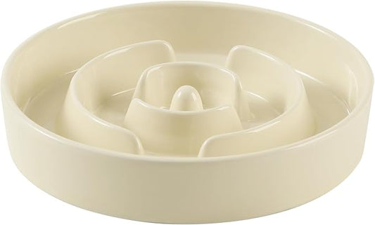 Havniva Ceramic 1.2 Cup Slow Feeder Dog Bowl for Medium and Small Breed, 7.3inch Puzzle Dog Food Dish, Anti-Gulping, Stop Bloat, Preventing Choking (Single Bowl-Light Yellow)