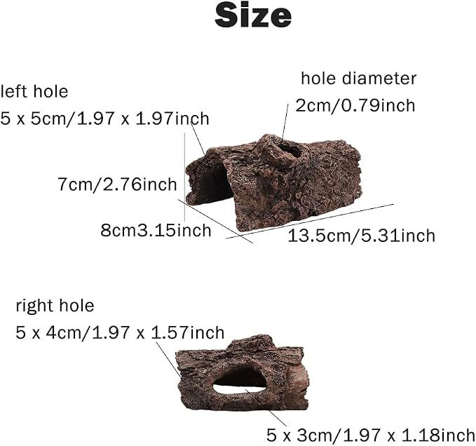 Aquarium Log Hideout, Fish Tank Cave Tree Trunk Resin Decor | Hollow log cave with multiple openings for fish to hide, rest, and swim through in aquariums or terrariums