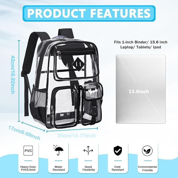 PIG PIG GIRL Clear Backpack for School,Heavy Duty PVC Transparent Bookbag for Girls Stadium Approved See Through Backpack