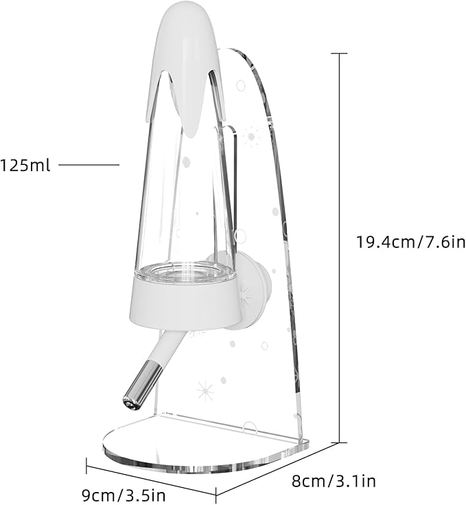 4.2 Oz Hamster Water Bottle with Stand No Drip for Syrian Dwarf Hamsters, Gerbils, Little Mouse, Small Pet Rodents (White, with Stand)