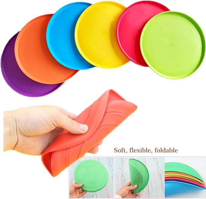 Kids Flying Disc Toy Outdoor Playing Lawn Game Disk Flyer for Kindergarten Teaching Soft Silicone Colorful 6 Pack Bulk Set