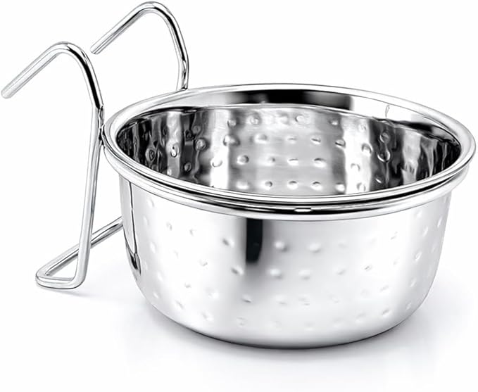 Stainless Steel Coop Cup with Hanger, None Spill Crate Water Bowl, Food Dish for Cage, Rabbit, Cats, Birds, Chicken, Reptiles. (20)