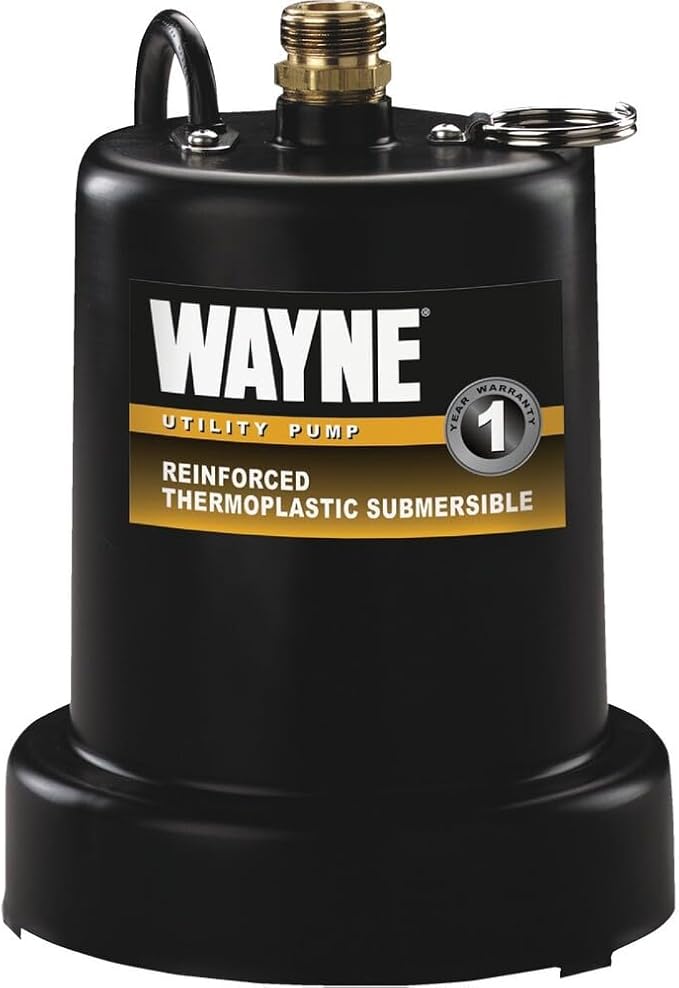WAYNE TSC130-1/4 HP Reinforced Thermoplastic Submersible Multi-Use Pump - Up to 1,250 Gallons Per Hour - Heavy Duty Multi-Use Pump