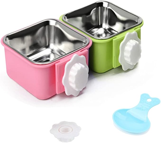 Luck Dawn Crate Dog Bowl, Stainless Steel Removable Hanging Food Water Bowl Crate Coop Cup,Pet Cage Bowls with Bolt Holder for Dog, Puppy, Cat, Rabbit, Bird,Small Animals (Large (Pack of 2))
