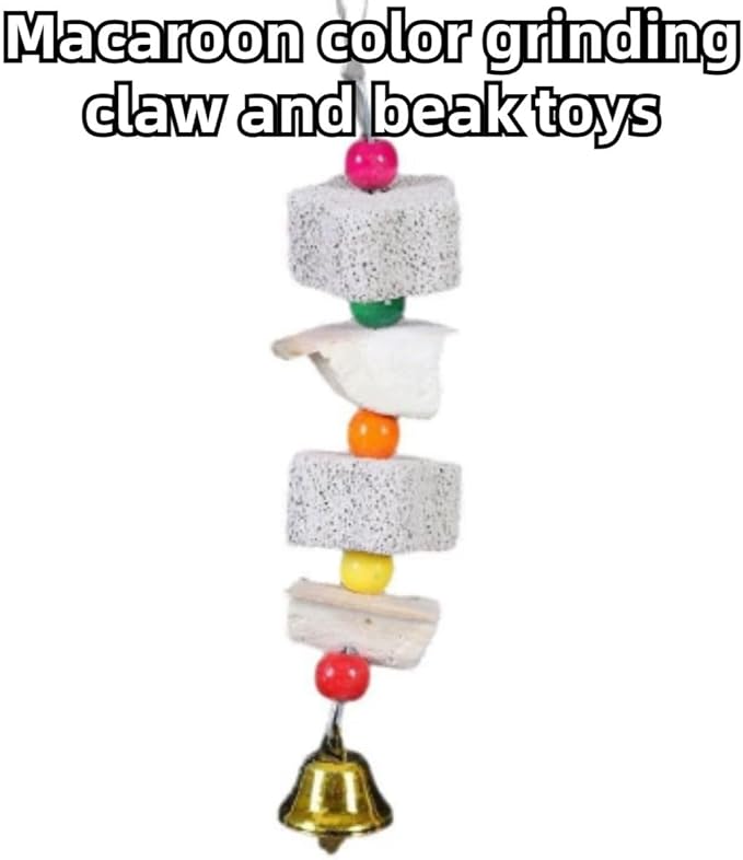 2Pcs Bird Beak Calcium Stone Lava Block Chew Toy Grinding Teeth Natural Minerals with Bell for Parakeet Conure Lovebird Cockatiel Finch Canary Hamster Chinchilla Rabbit (Small)