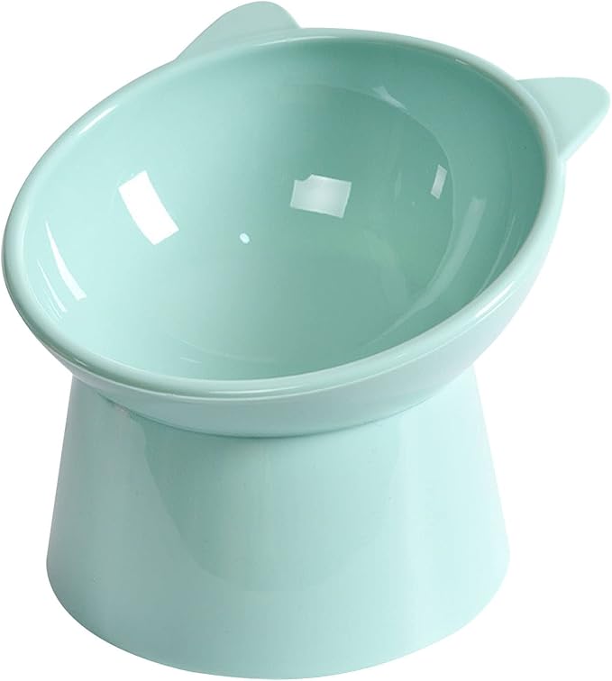 Tilted Elevated Cat Food Bowl - Cats Bowls Whisker Friendly Anti Vomiting Slanted Feeding Bowls Cute Shallow (Tall Cat Bowl-Green)
