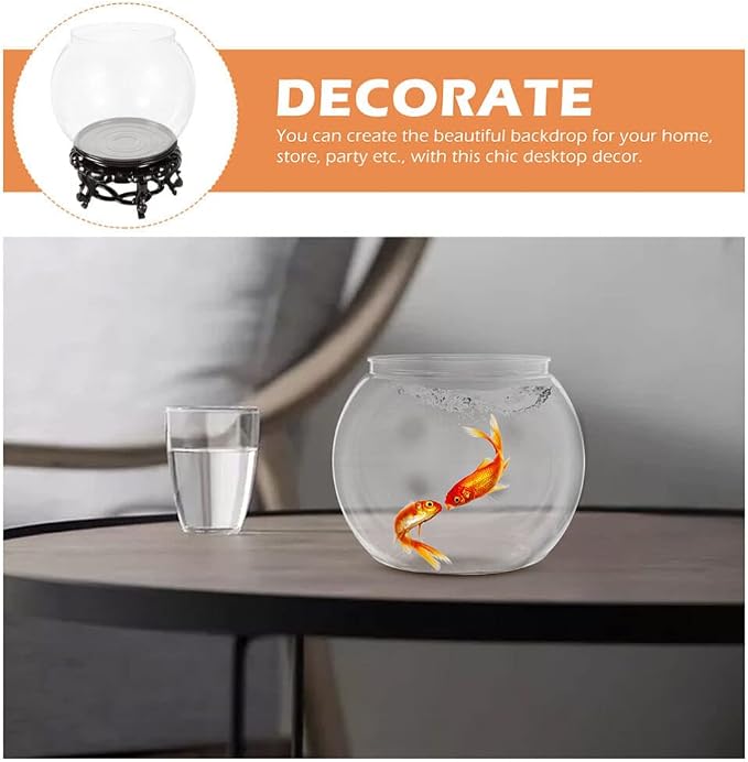 Ipetboom Glass Fish Bowl Fish Tank Stand Bubble Fish Bowl with Wood Stand Set Small Goldfish Tank Clear Hydroponic Plant Terrarium Desktop Fish Tank with Display Base