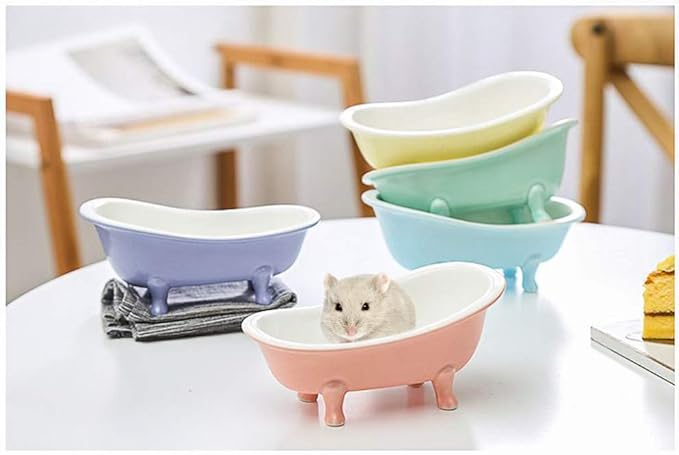 Cute Hamster Bed, Small Animal Ice Bathtub, Sand Bath Container Accessories Cage Toys, Ceramic Relax Habitat House, Sleep Pad Nest for Hamster, Food Bowl for Guinea Pigs/Squirrel/Chinchilla