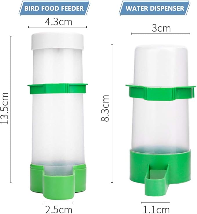 Bird Feeder, Bird Water Dispenser for Cage, 2PCS Automatic Bird Water Feeder with 1PCS Food Feeder for Cage Pet Parrot Budgie Lovebirds Cockatiel Automatic Bird Feeder (2pcs 60ml + 1pcs 150ml)