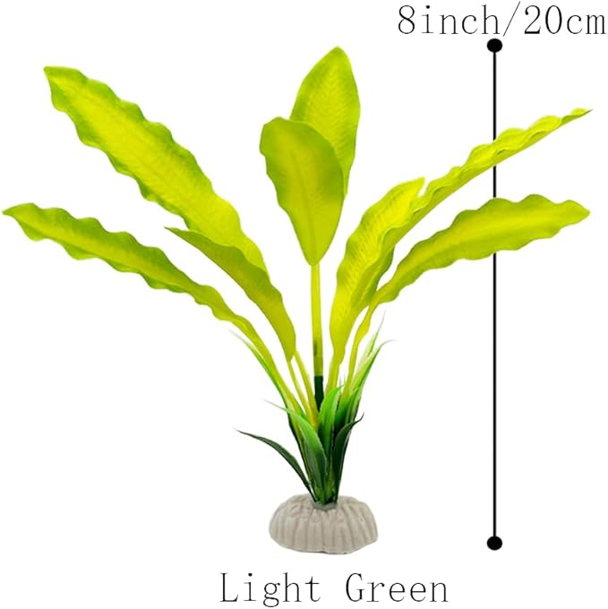 2pcs Set Green Artificial Plant Fish Tank Decor Aquarium Decorations Betta Leaf pad Hammock 8inch Silk/Plastic Plant Goldfish Fish Bowl Small Tank Plants (Green-2pcs-Set)