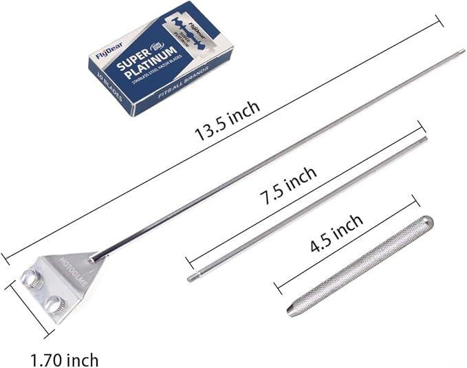HOTOOLME Aquarium Scraper, 25.6" Stainless Steel Scraper Cleaning Razor with 10 Blades for Glass Aquarium Fish Tank | Long Handle, Aquarium Razor Blade Scraper, Fish Tank Cleaner, Aquarium Glass Cleaning Tools for Glass Aquariums