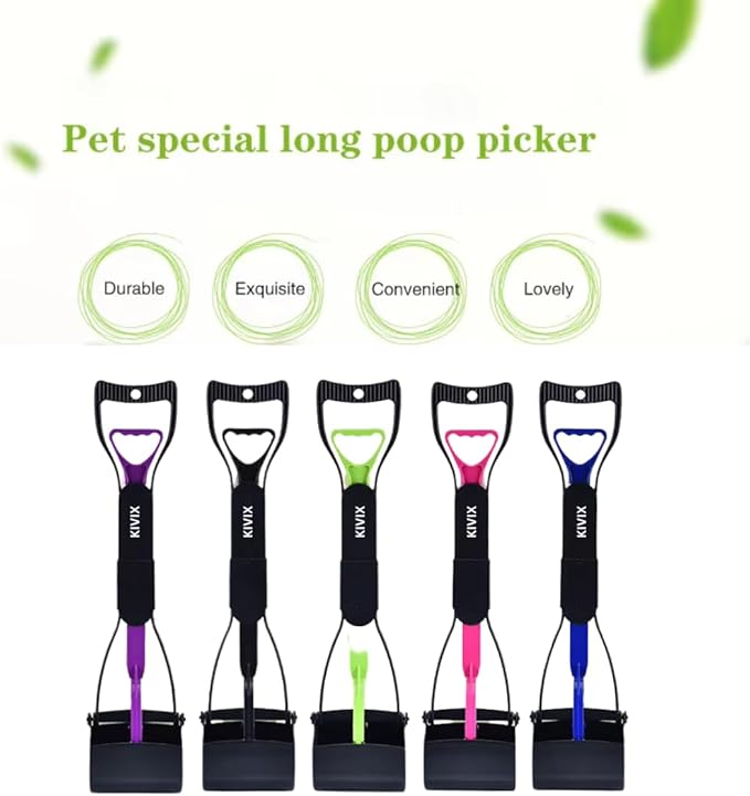 28" Pooper Scooper Foldable Blue Dog Pooper Scooper Poop Scooper with Unbreakable Material and Durable Spring Easy to Use for Grass, Dirt, Gravel