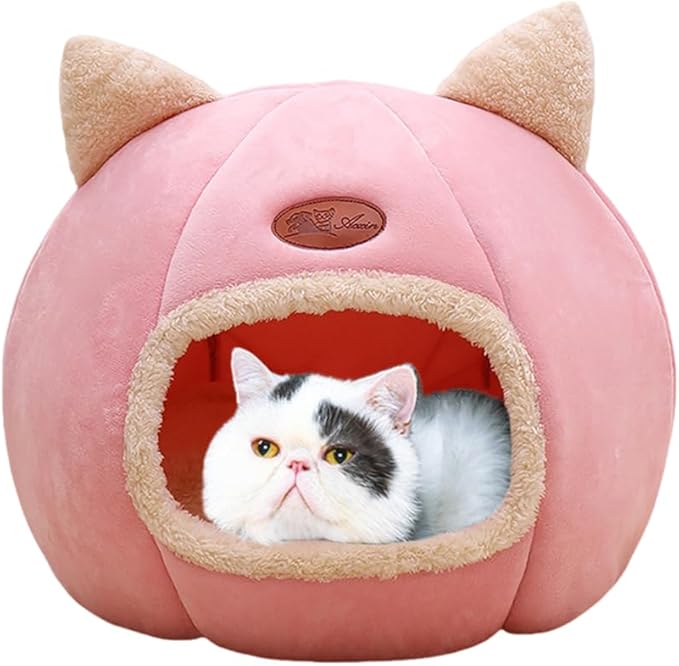 Cat Beds for Indoor Cats, Cozy Cat Cave Bed Dog House Cats Tent with Removable Cushion Pillow, Soft Warm Pet House Puppy Bed, Cute Pet Nest for Kitten Small Dog (Pink, XL-15.75x15.75x15.75 Inches)