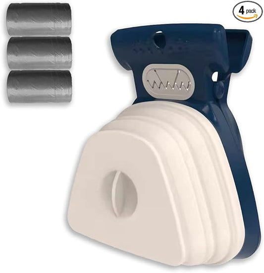 Dog Pooper Scooper, Portable Poop Scooper Handheld Size for Walking Large and Small Dogs Outside Yard or Travel Outdoors, Pup Poop Scoop with Container and 30pcs Pet Waste Bag Attachment, Blue