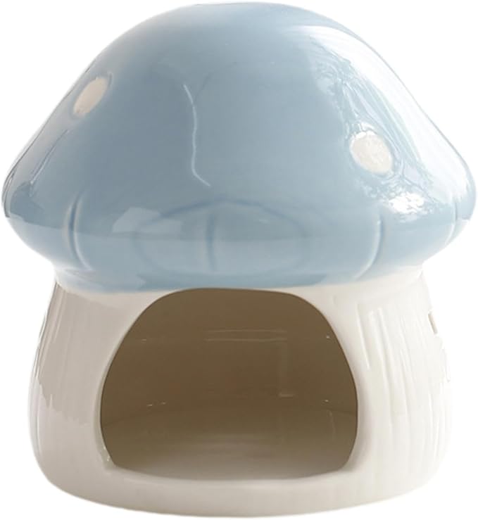 Baoblaze Ceramic Hamster House, Small Animal Hideout, Sturdy Cute Mushroom Shaped Cave Hideaway House for Gerbils Chinchilla, Blue