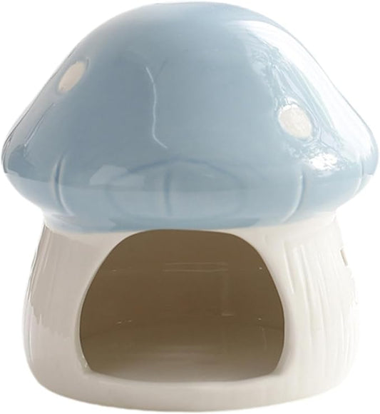 Baoblaze Ceramic Hamster House, Small Animal Hideout, Sturdy Cute Mushroom Shaped Cave Hideaway House for Gerbils Chinchilla, Blue