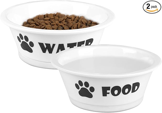 FOREYY Set of 2 Ceramic Dog Cat Bowl Set, Pet Porcelain Food and Water Feeder Dish Bowls with Anti Slip Band, Dishwasher and Microwave Safe (Small)