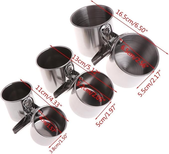 Bird Water Feeder Dishes Food Bowl for Cage Cups Clip On Perches Parrot Stainless Steel Birdcage Bowls with Clamp Toys for Small Birds