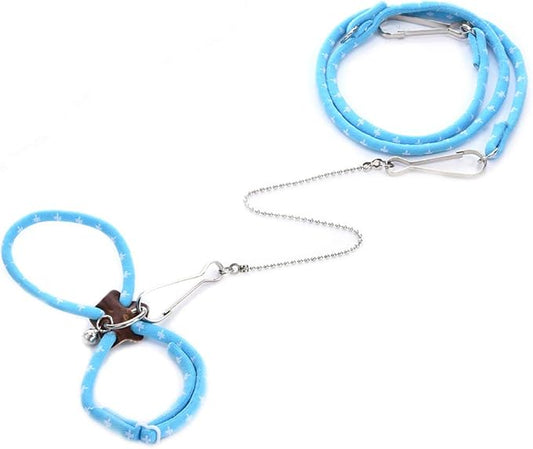 Adjustable Leash Harness with Bell for Rat Mouse Squirrel Guinea Pig Walking Training (Blue)