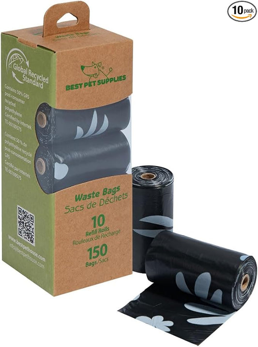 Best Pet Supplies Dog Poop Bags for Waste Refuse Cleanup, Doggy Roll Replacements for Outdoor Puppy Walking and Travel, Leak Proof and Tear Resistant, Thick Plastic - Black (Unscented), 150 Bags