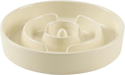 Havniva Ceramic 3.2 Cup Slow Feeder Dog Bowl for Large Dog, 9.5inch Puzzle Food Dish, Anti-Gulping, Stop Bloat, Preventing Choking (Single Bowl-Light Yellow)