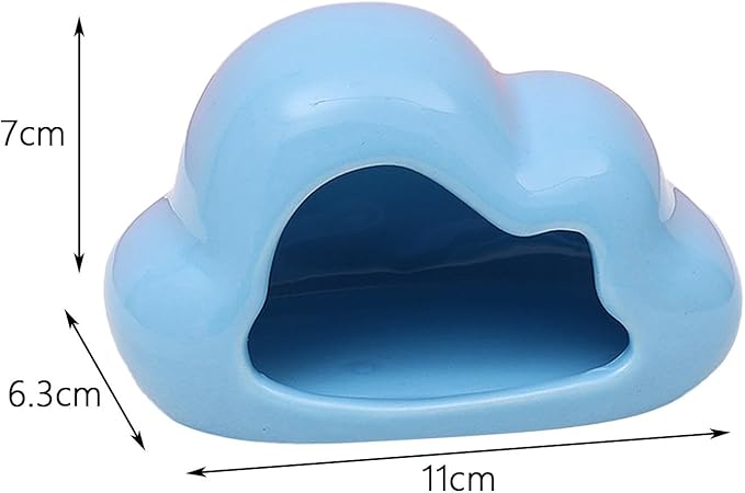 Hamster Hideout Ceramic Hamster House Pet Nesting Hut Summer Cooling Cabin Hamster Nest Pet Cage Decor for Critter Lemmings Chinchilla Playing (Blue)