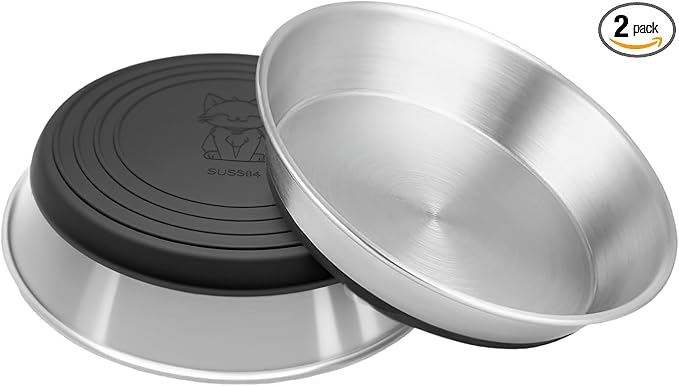 2 Pack Stainless Steel Whisker Friendly Shallow and Wide Cat Bowls for Food and Water, Non-Slip Silicone Cute Bottom for Small Dog Puppies Cats.
