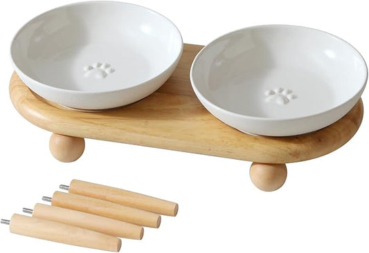 Havniva Elevated Cat Bowls, Ceramic Cat Food Bowl Whisker Friendly Cat Dishes, Kitten Food & Water Bowl with Two Heights Stand, Anti-Slip Raised Cat Food Plates